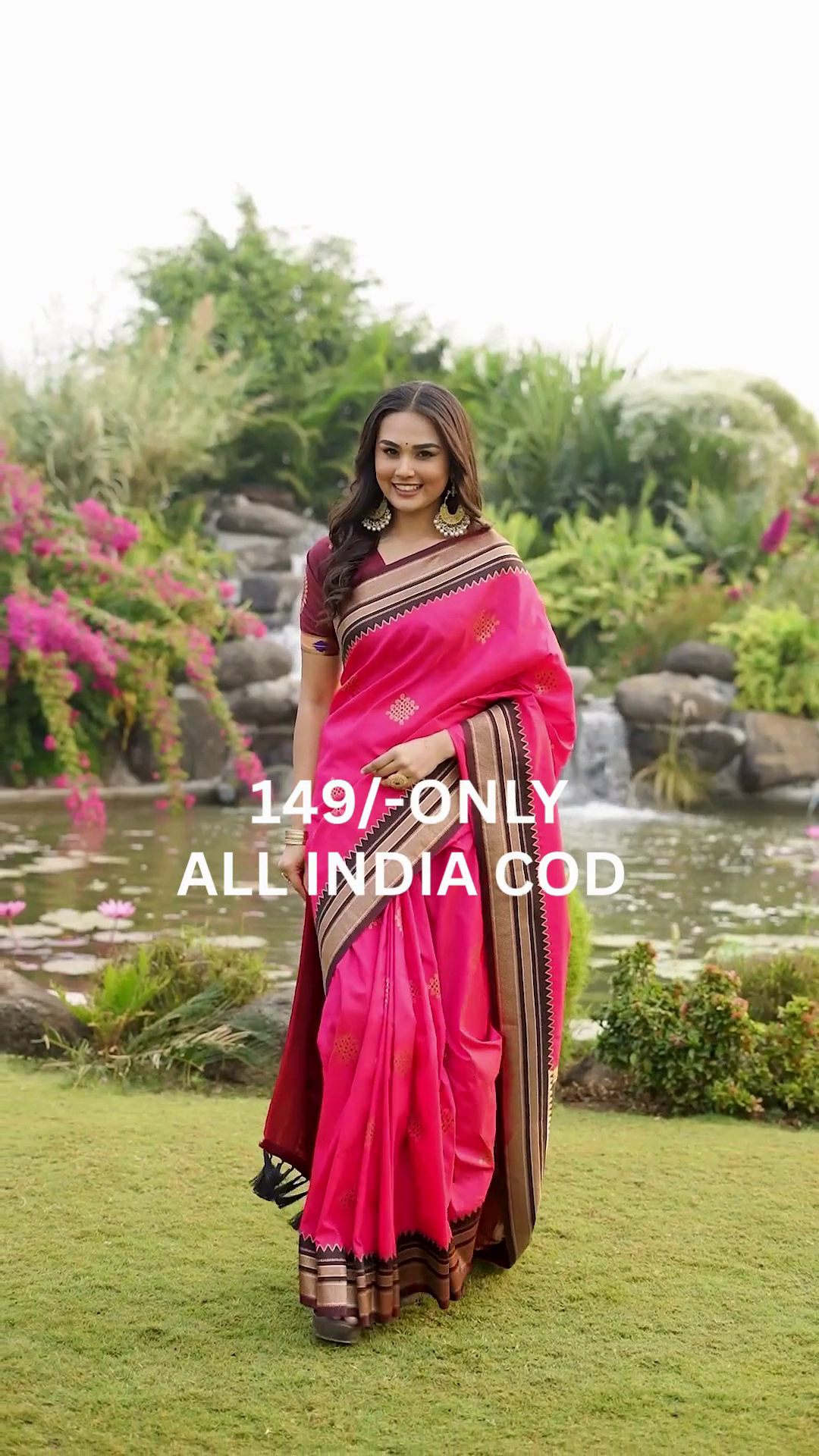 Pink Banarasi Style Traditional Saree - Image 3