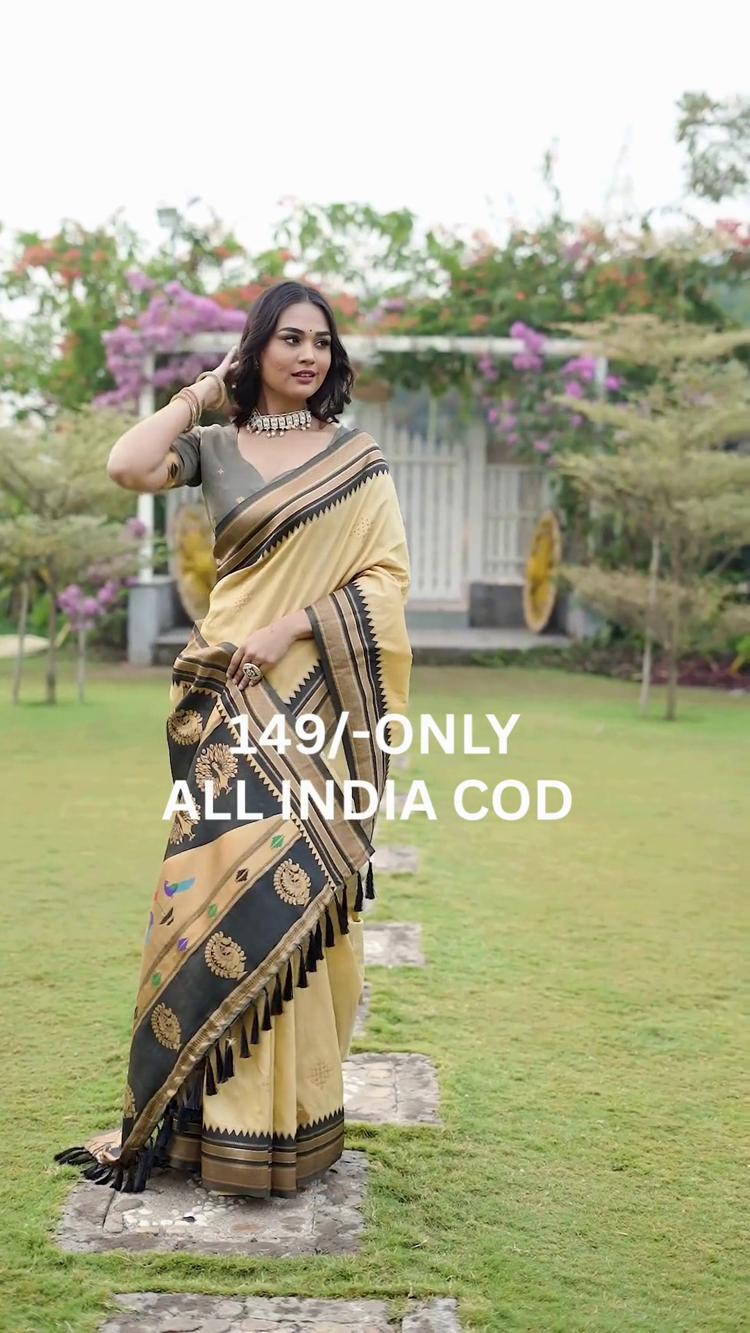 Cream & Black Border Traditional Saree