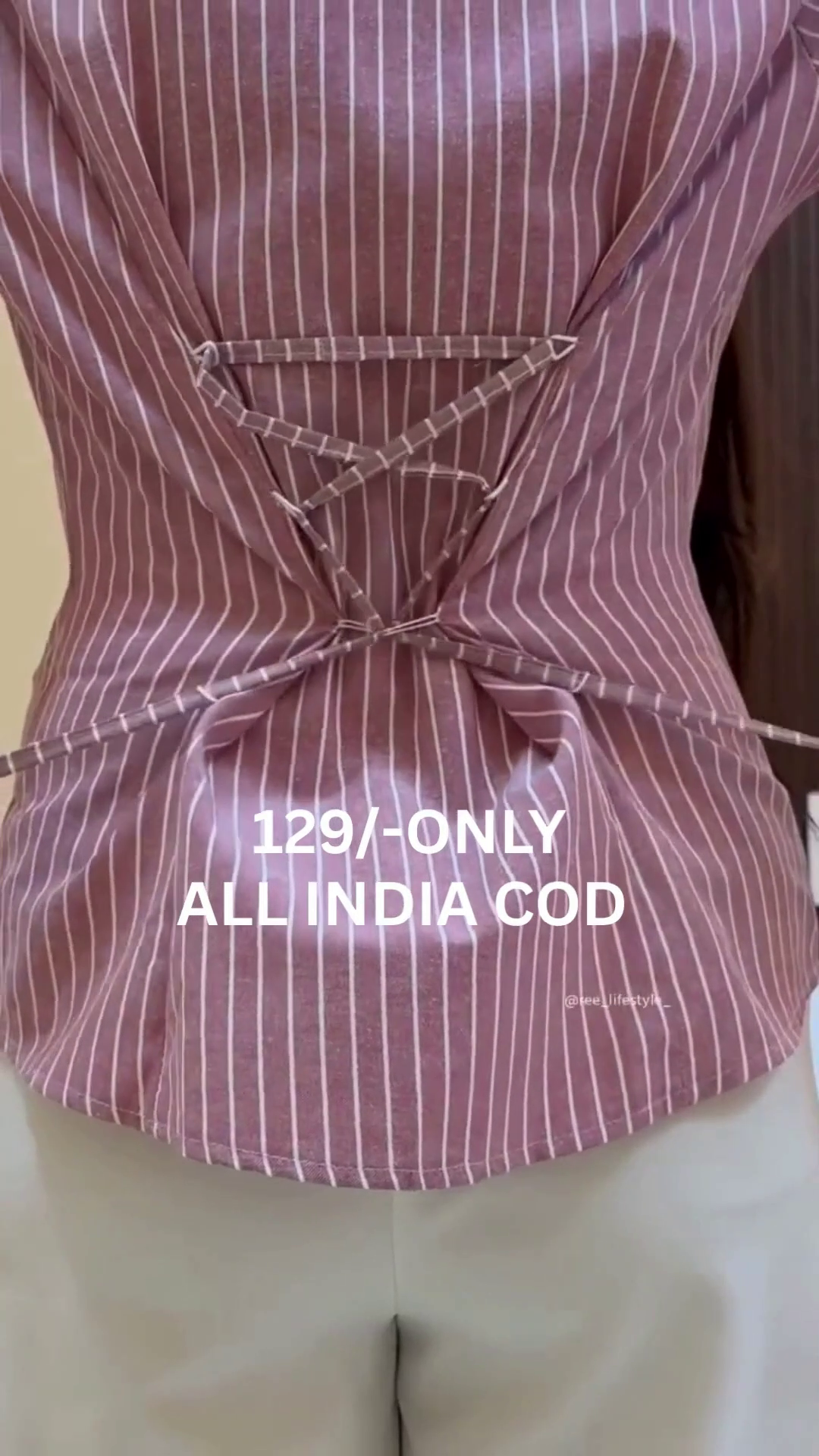Navy Blue Pinstripe Corset Style Top - Image 4