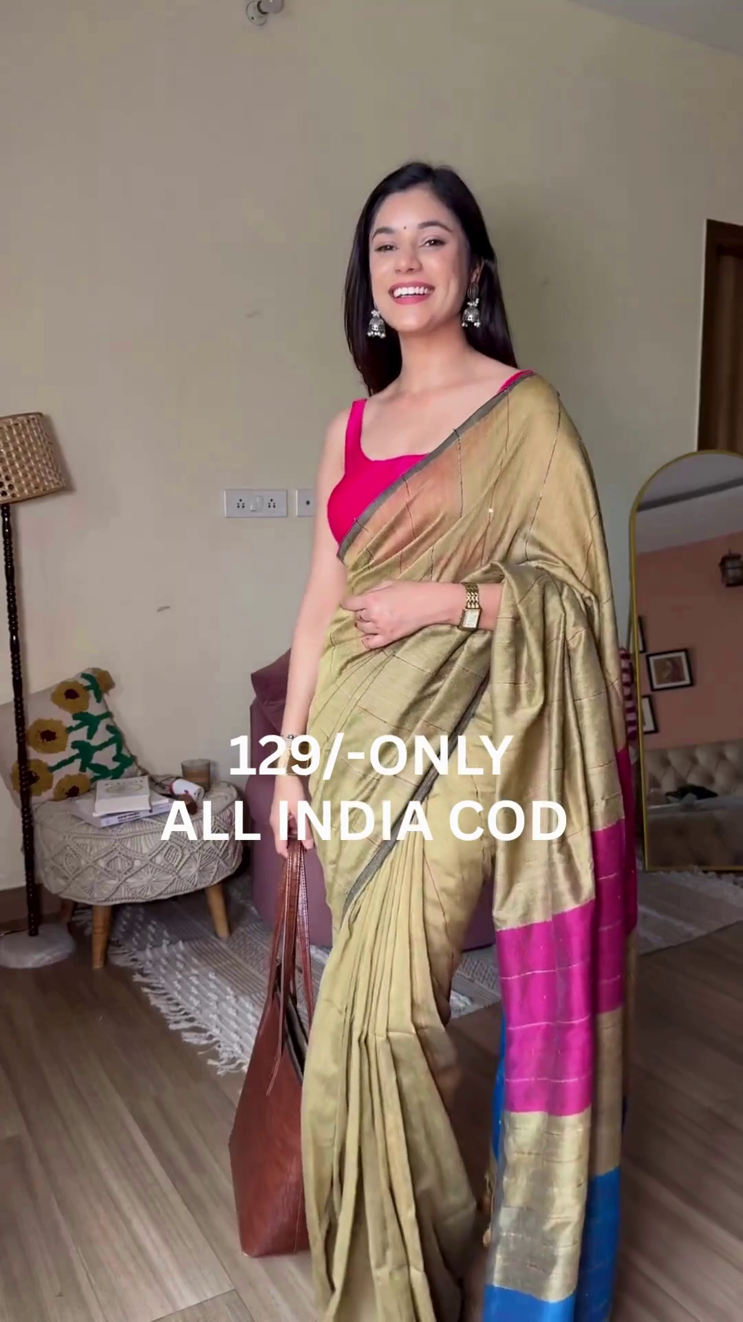 Golden Pink Party Wear Silk Saree - Image 2