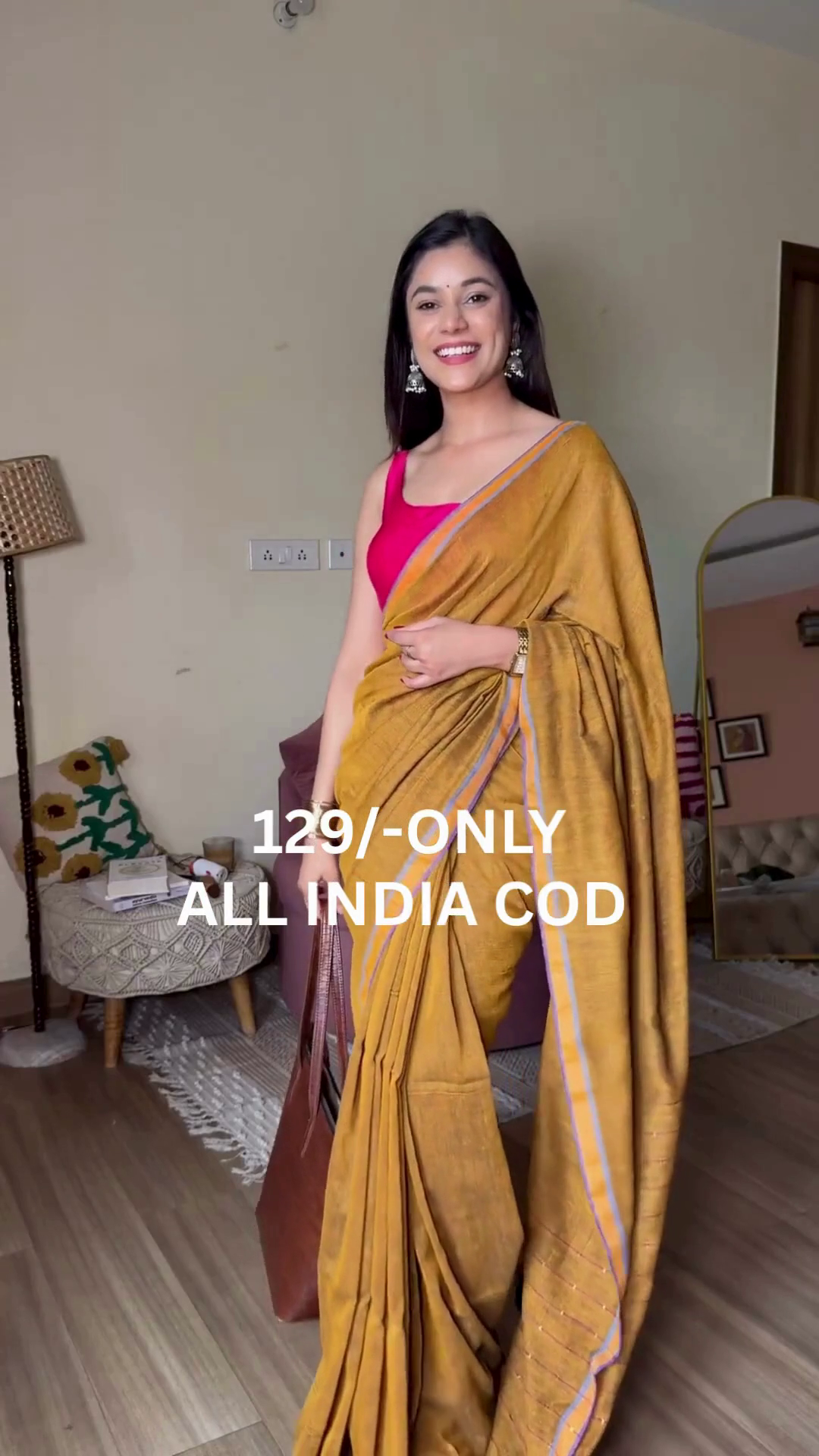 Golden Pink Party Wear Silk Saree - Image 5