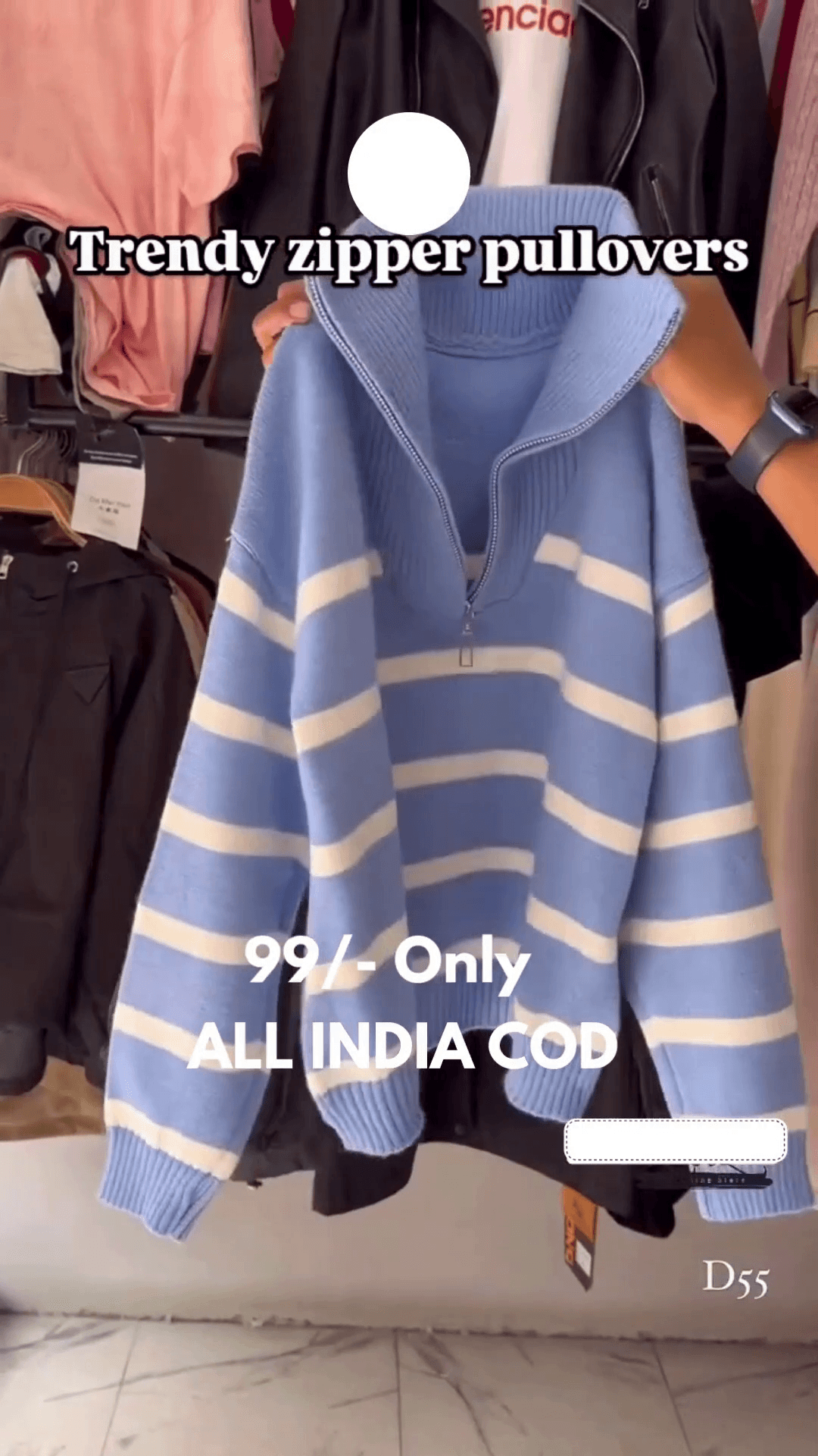 Winter Blue Striped Zipper Pullover - Image 2