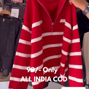 Winter Blue Striped Zipper Pullover