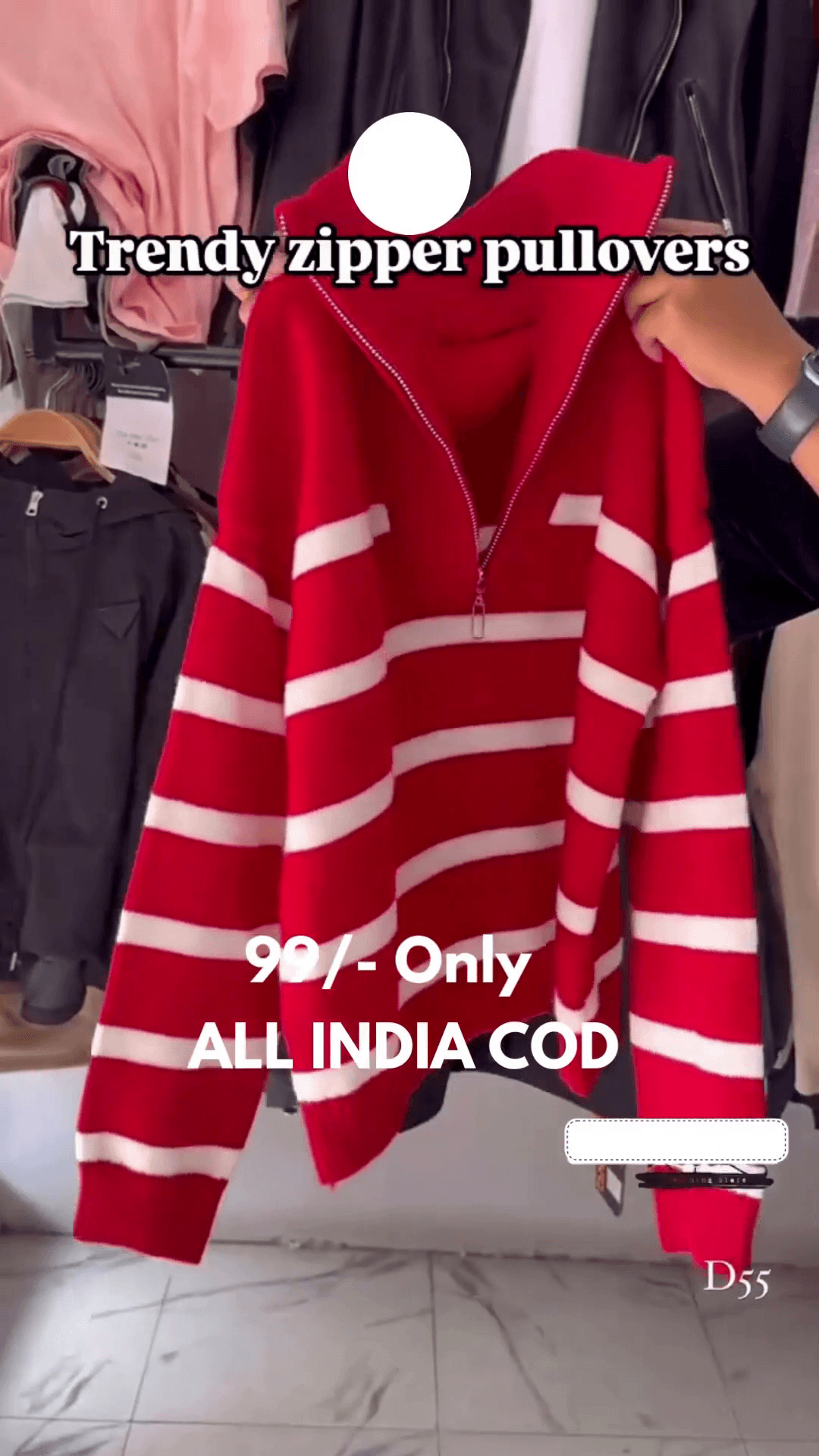 Winter Blue Striped Zipper Pullover