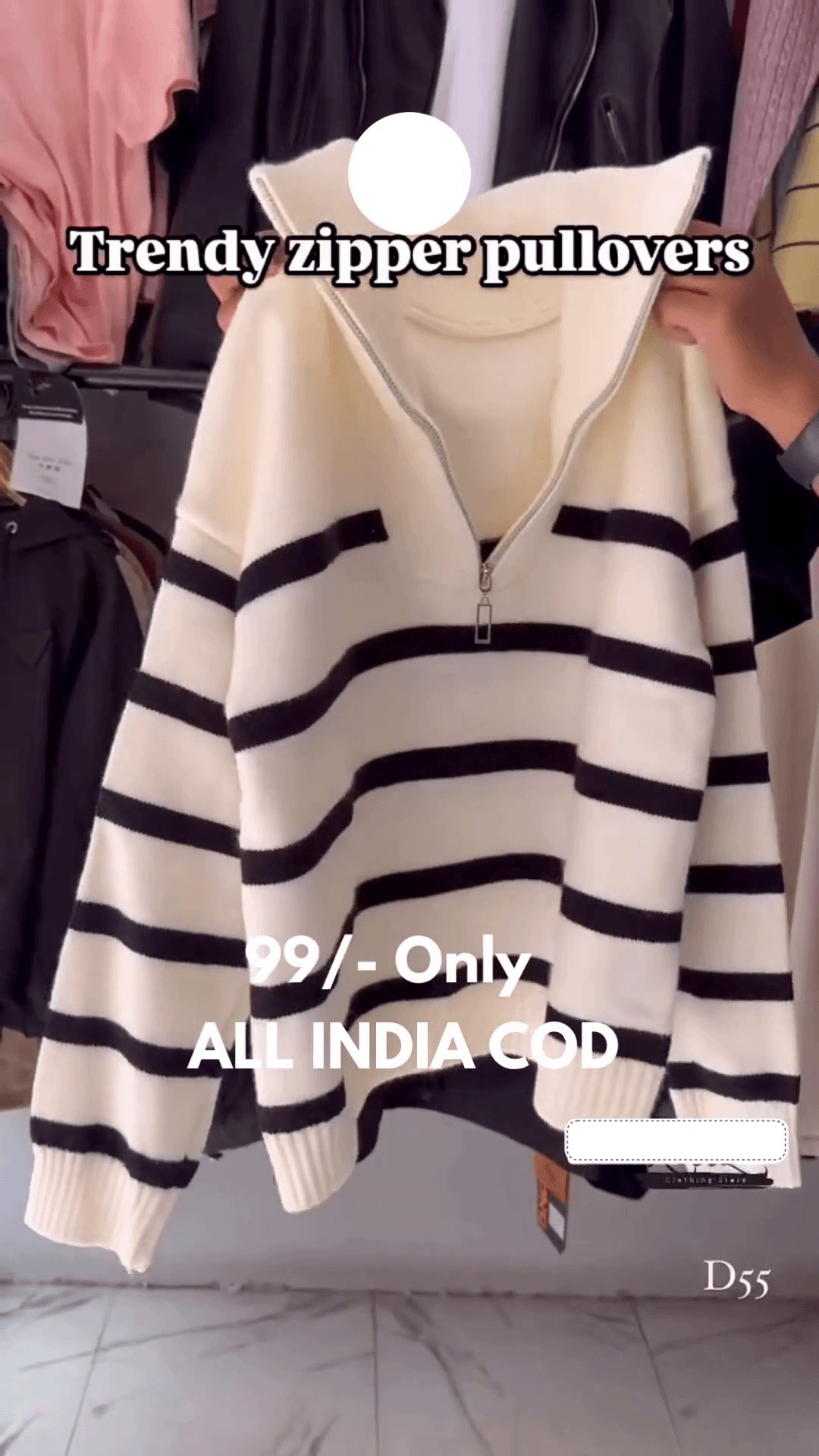 Winter Blue Striped Zipper Pullover - Image 5